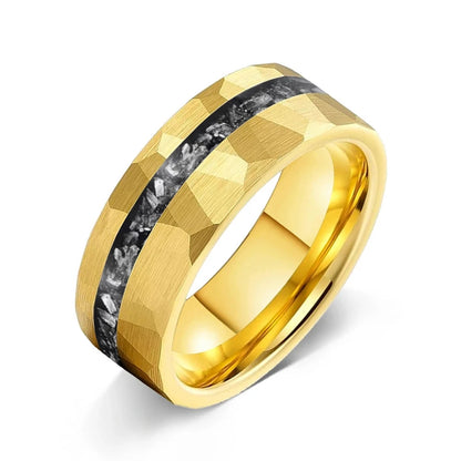 Hammered Tungsten Ring With Meteorite