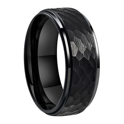 Black Hammered Tungsten Ring