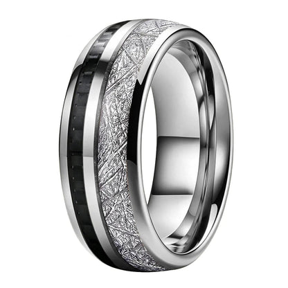 Tungsten Ring With Carbon Fiber and Meteorite Inlay