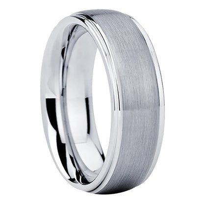 Brushed Silver Tungsten Ring With Polished Edges