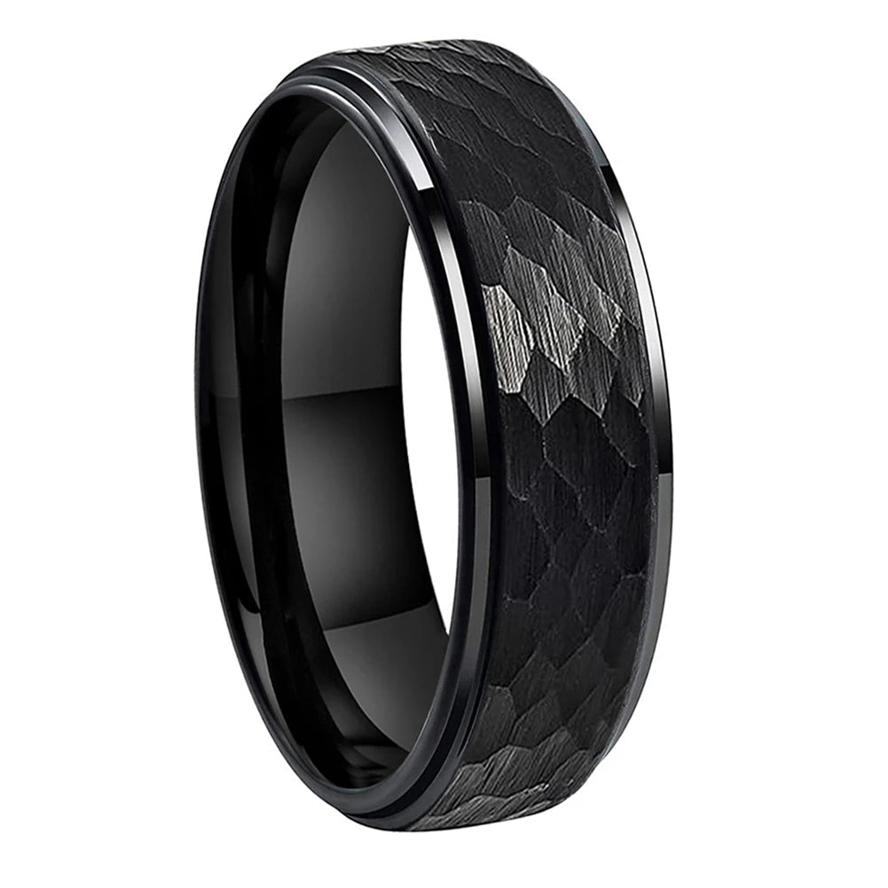 Black Hammered Tungsten Ring