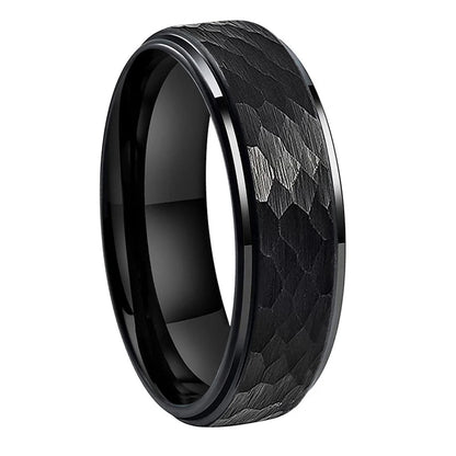 Black Hammered Tungsten Ring