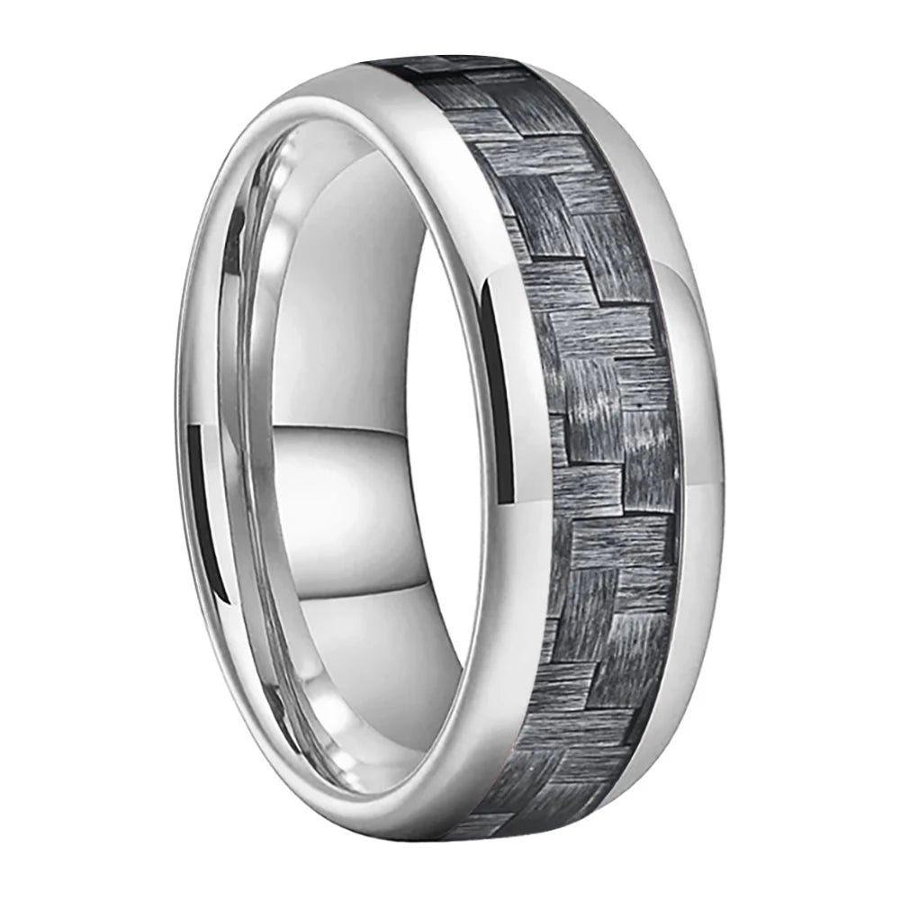 Tungsten Ring With Grey Carbon Fiber Inlay