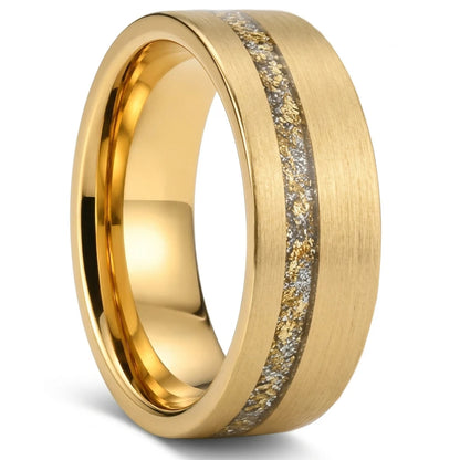 Gold Tungsten Ring With Gold Foil White Opal Inlay