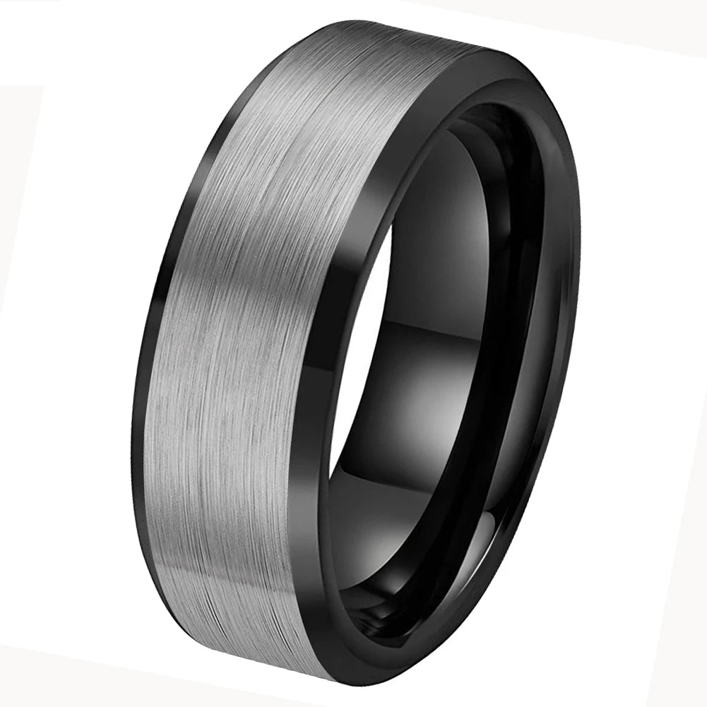 Silver and Black Tungsten Carbide Ring