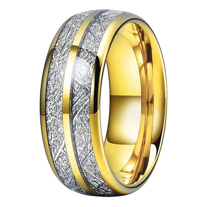 Tungsten Ring With White Meteorite Inlay