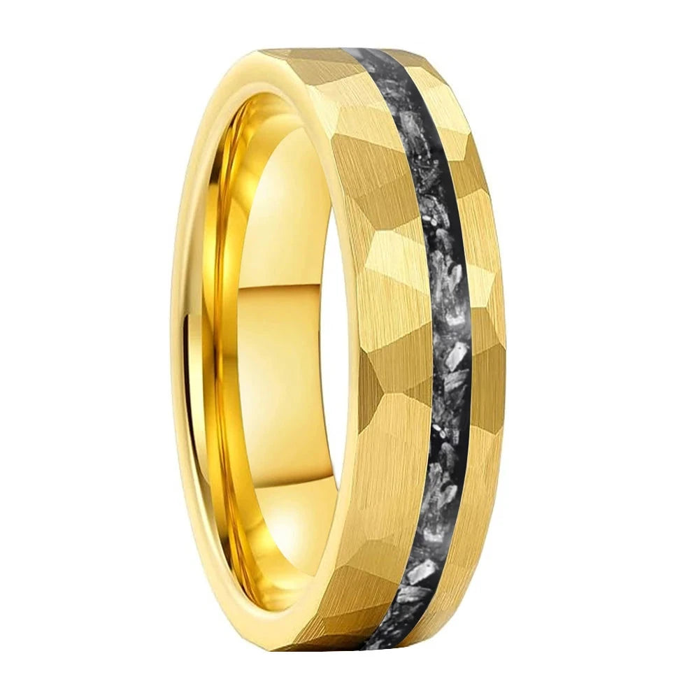 Hammered Tungsten Ring With Meteorite