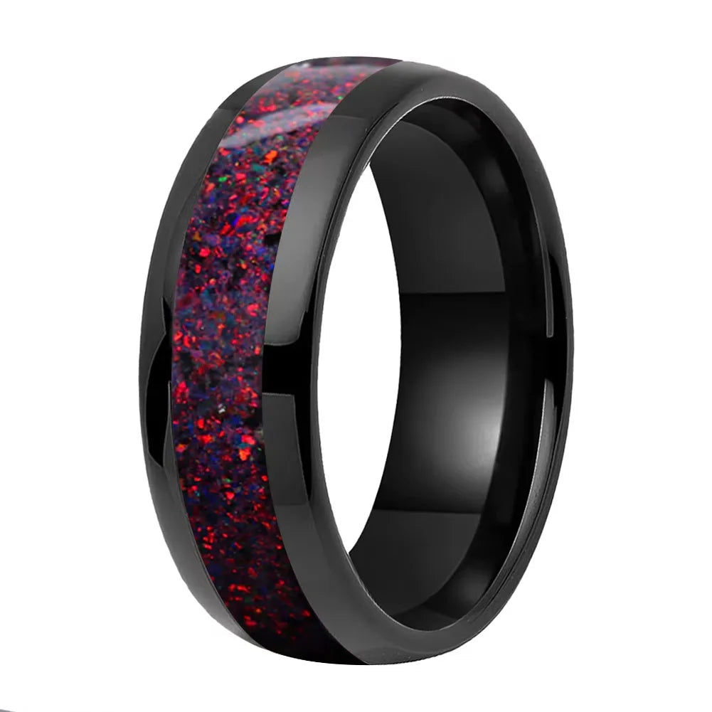 Tungsten Wedding Band With Fire Opal