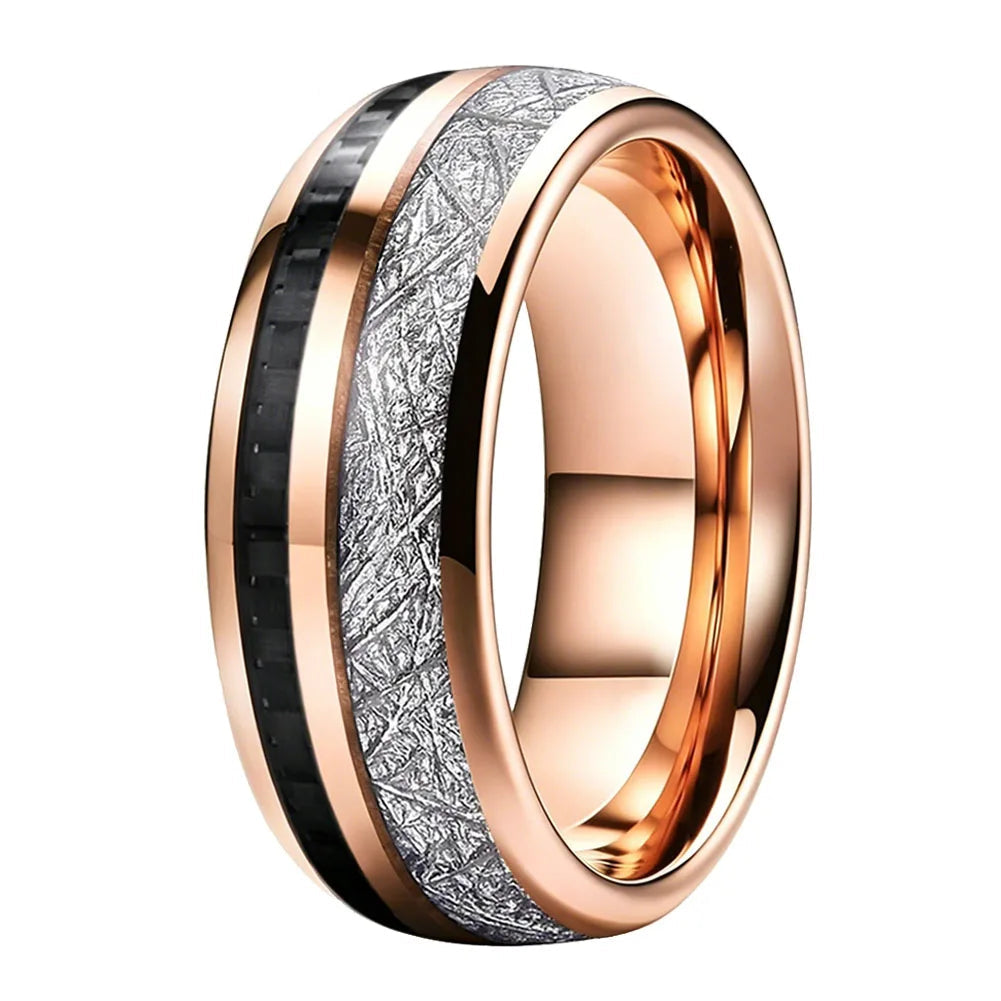 Tungsten Ring With Carbon Fiber and Meteorite Inlay