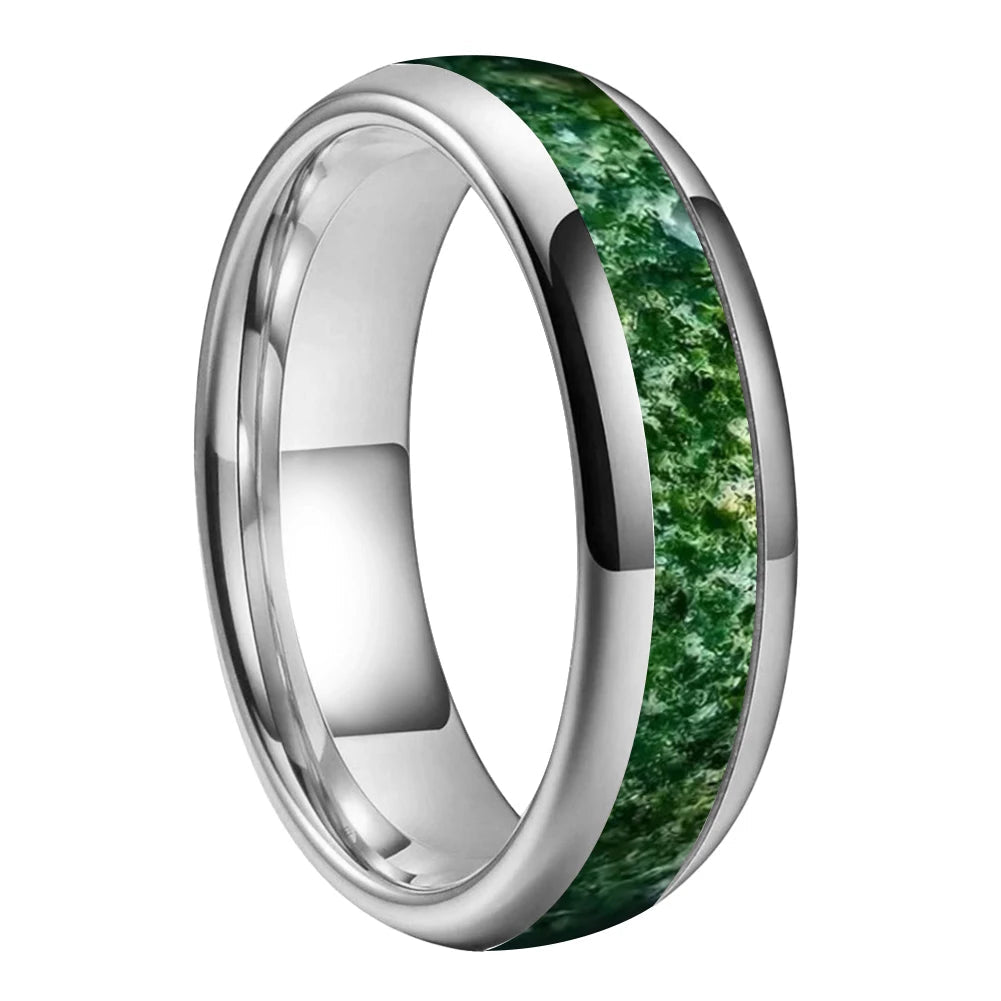 Moss Agate Tungsten Ring 