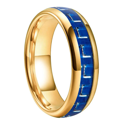 Tungsten Ring With Blue Carbon Fiber Inlay