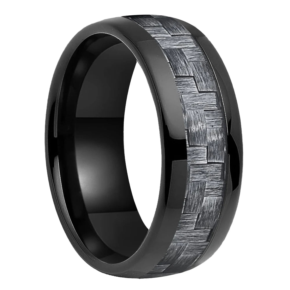 Tungsten Ring With Grey Carbon Fiber Inlay