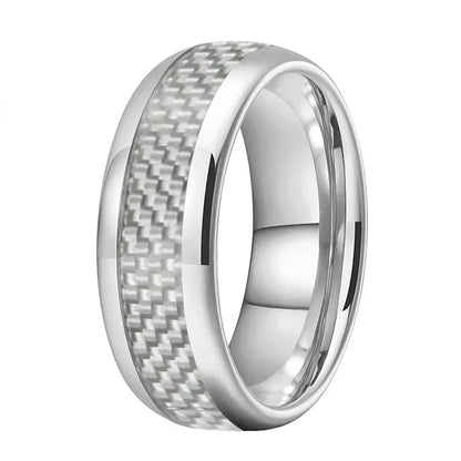 Tungsten Ring With White Carbon Fiber Inlay
