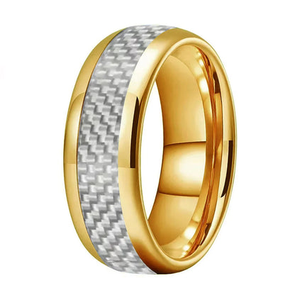 Tungsten Ring With White Carbon Fiber Inlay