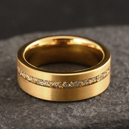 Gold Tungsten Ring With Gold Foil White Opal Inlay