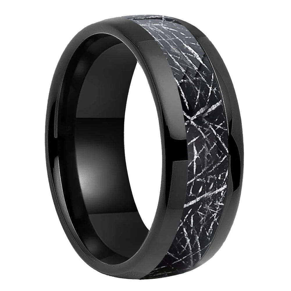Tungsten Ring With Black Meteorite Inlay
