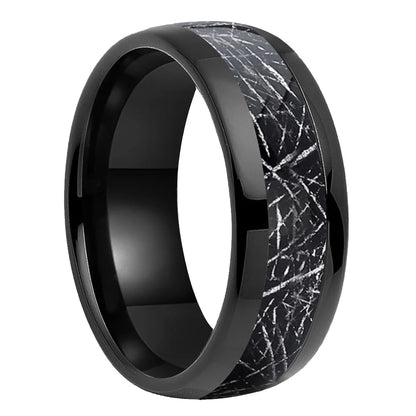 Tungsten Ring With Black Meteorite Inlay