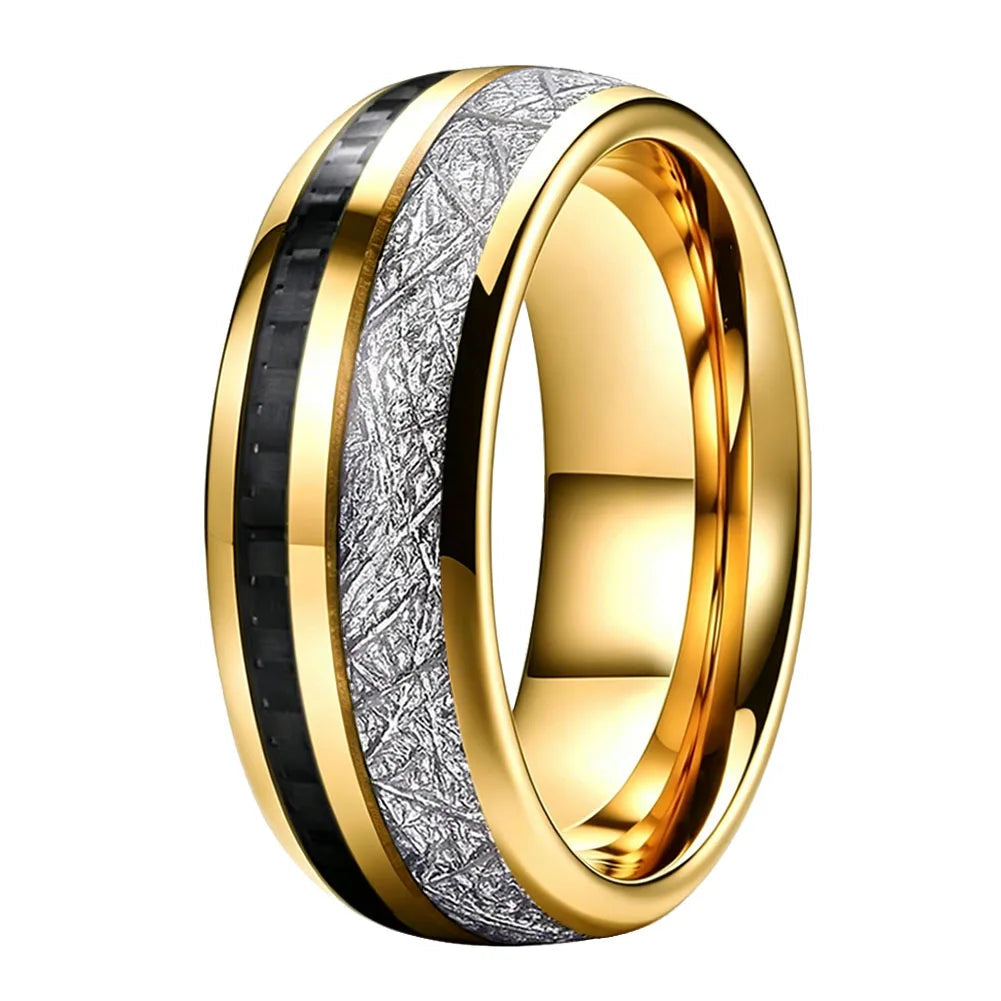 Tungsten Ring With Carbon Fiber and Meteorite Inlay