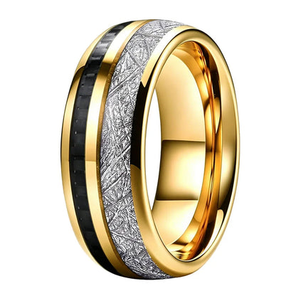 Tungsten Ring With Carbon Fiber and Meteorite Inlay