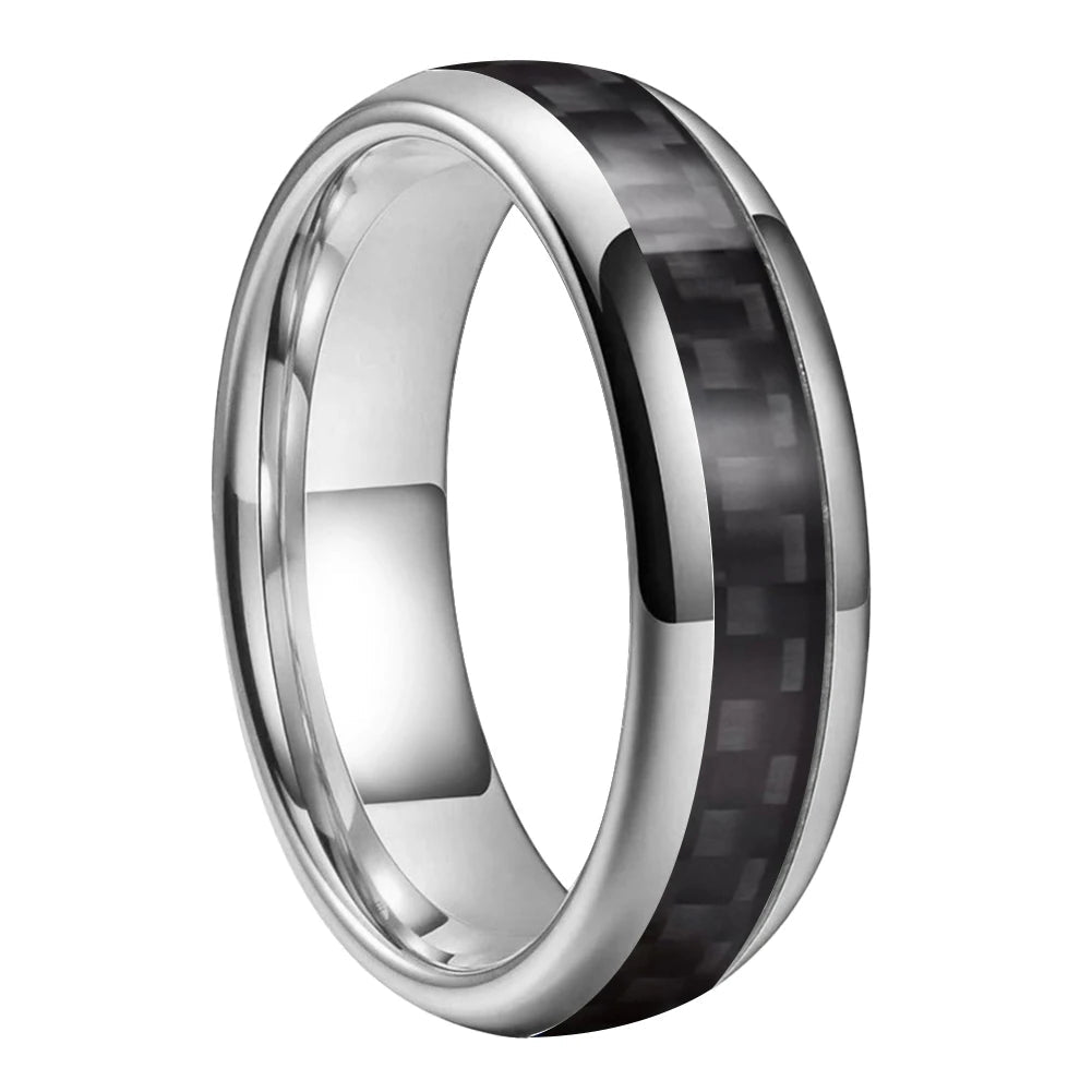 Tungsten Ring With Black Carbon Fiber Inlay