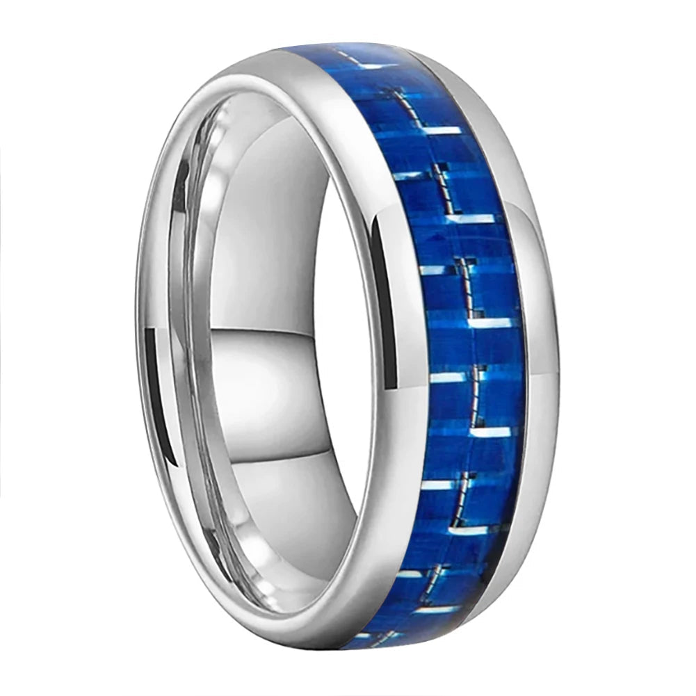 Tungsten Ring With Blue Carbon Fiber Inlay