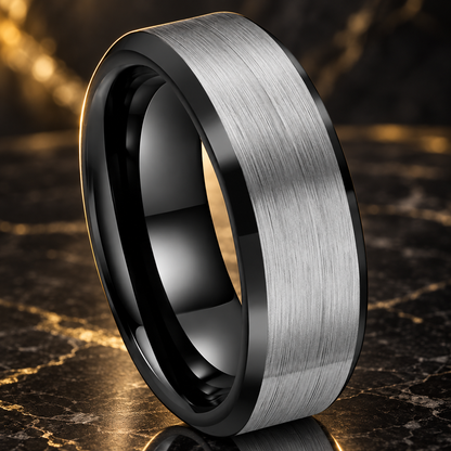 Silver and Black Tungsten Carbide Ring 
