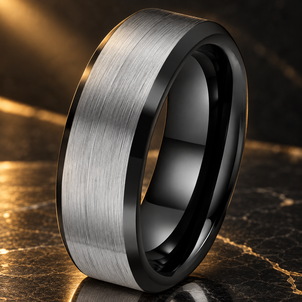 Silver and Black Tungsten Carbide Ring