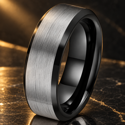 Silver and Black Tungsten Carbide Ring