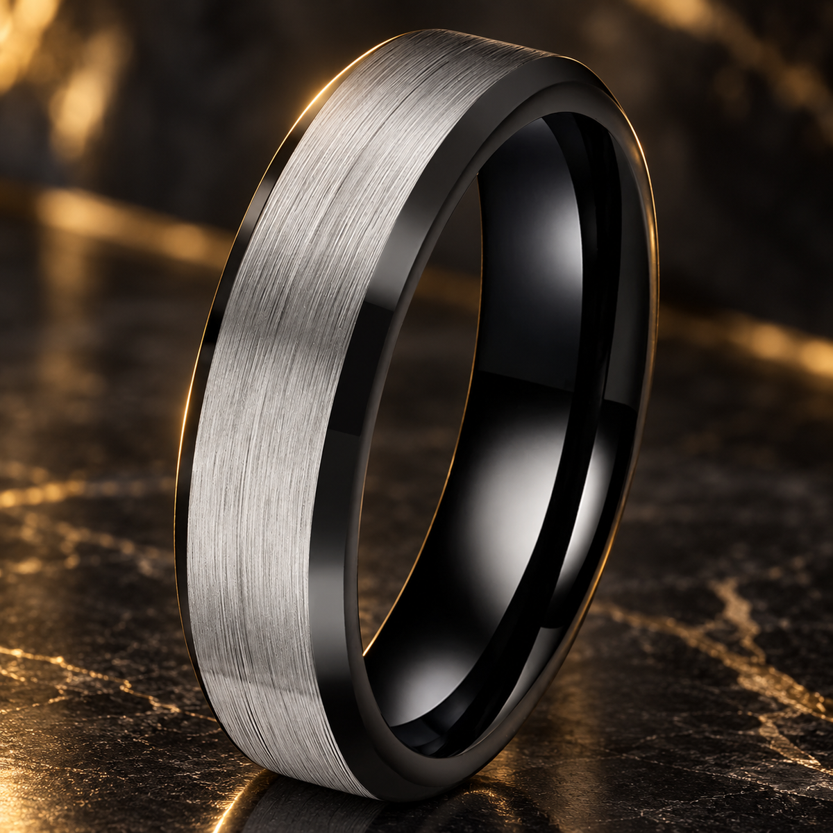 Silver and Black Tungsten Carbide Ring