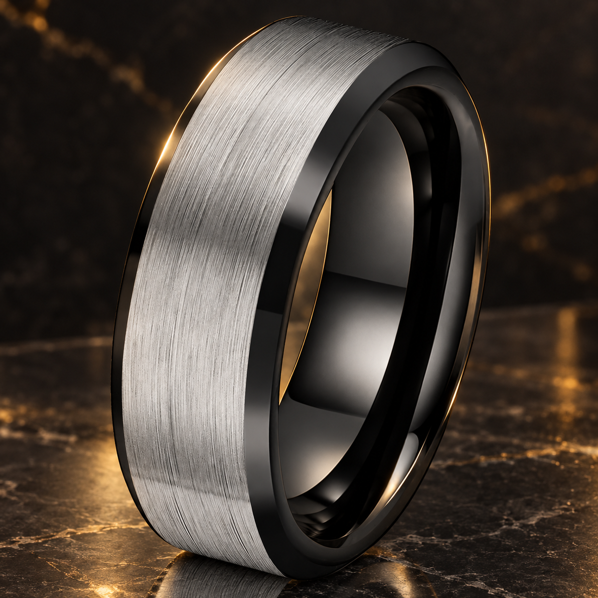 Silver and Black Tungsten Carbide Ring 