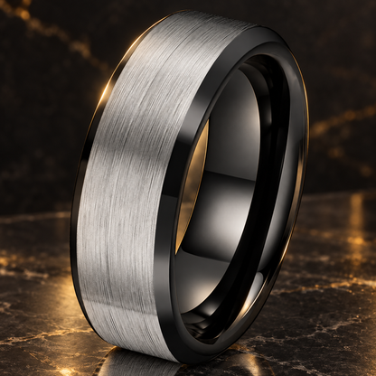 Silver and Black Tungsten Carbide Ring 