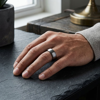 Silver and Gunmetal Tungsten Ring
