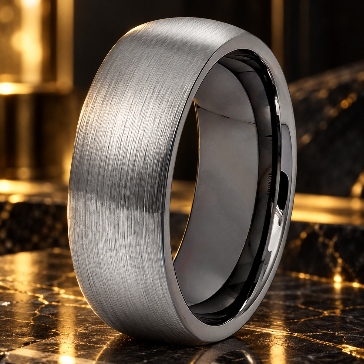 Silver and Gunmetal Tungsten Ring 