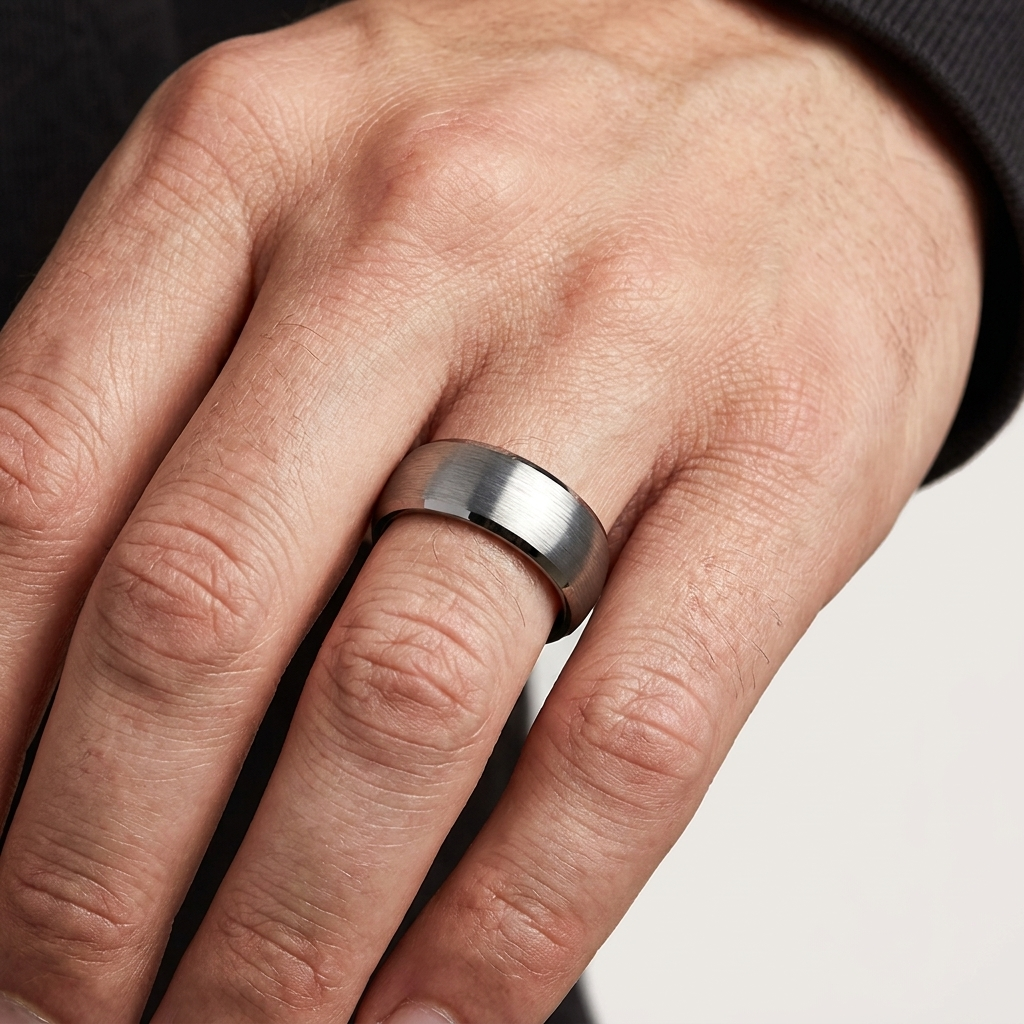 Silver and Gunmetal Tungsten Ring