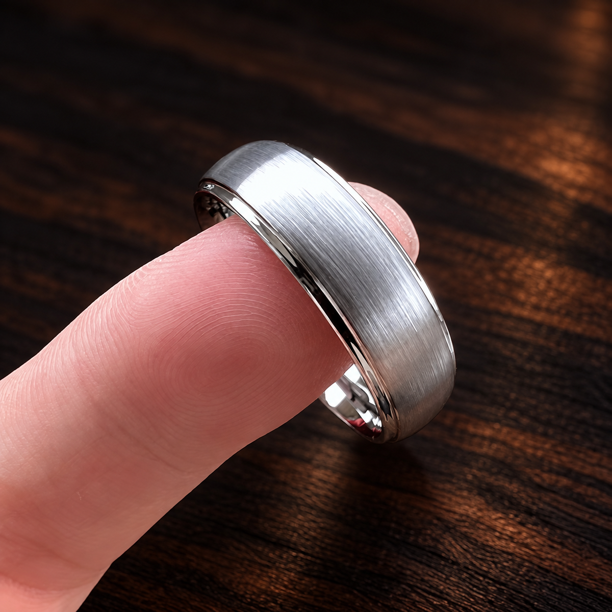 Brushed Silver Tungsten Ring With Polished Edges