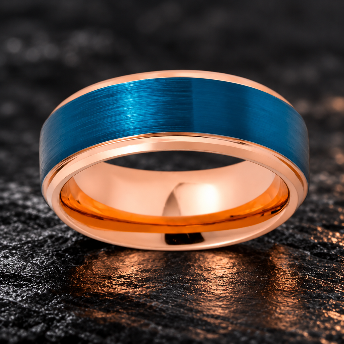 Rose Gold and Blue Tungsten Wedding Band
