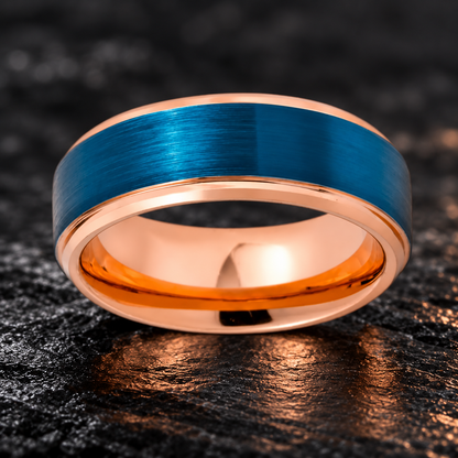 Rose Gold and Blue Tungsten Wedding Band