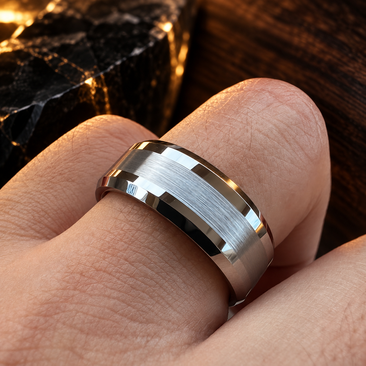 Tungsten Comfort Fit Brushed Silver Ring