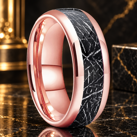 Tungsten Ring With Black Meteorite Inlay
