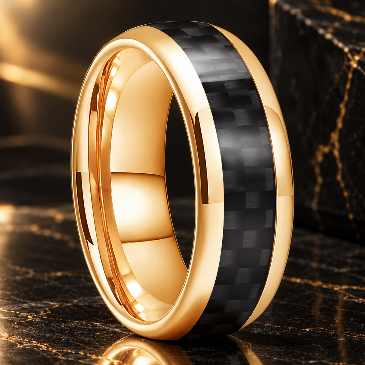 Tungsten Ring With Black Carbon Fiber Inlay