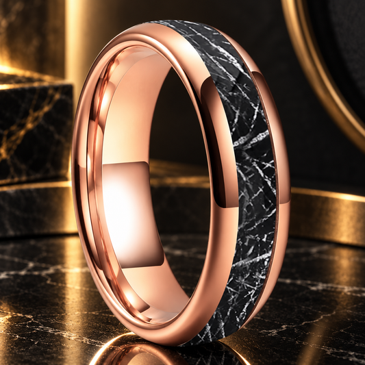 Tungsten Ring With Black Meteorite Inlay