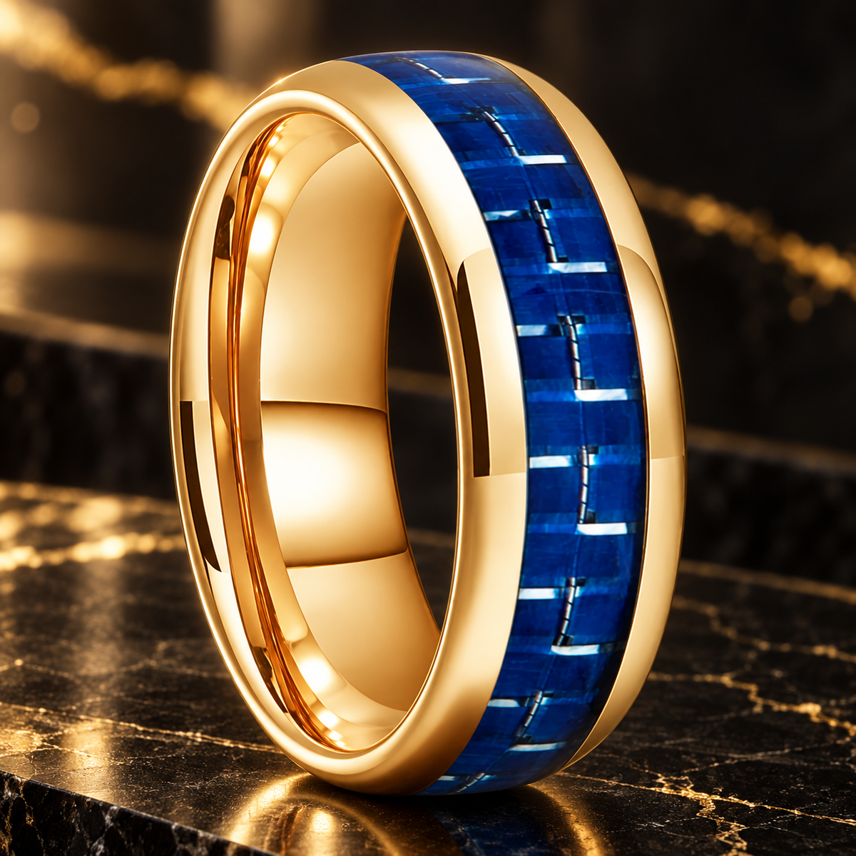 Tungsten Ring With Blue Carbon Fiber Inlay