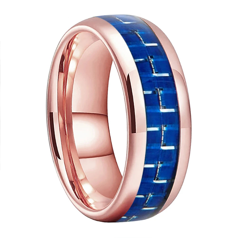 Tungsten Ring With Blue Carbon Fiber Inlay