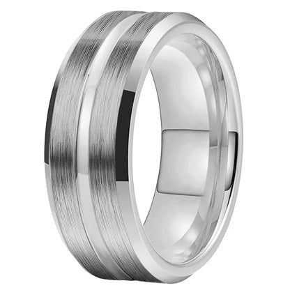 Tungsten Wedding Band With Flat Grooved Center