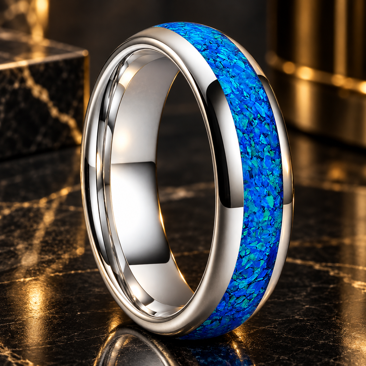 Tungsten Blue Opal Ring