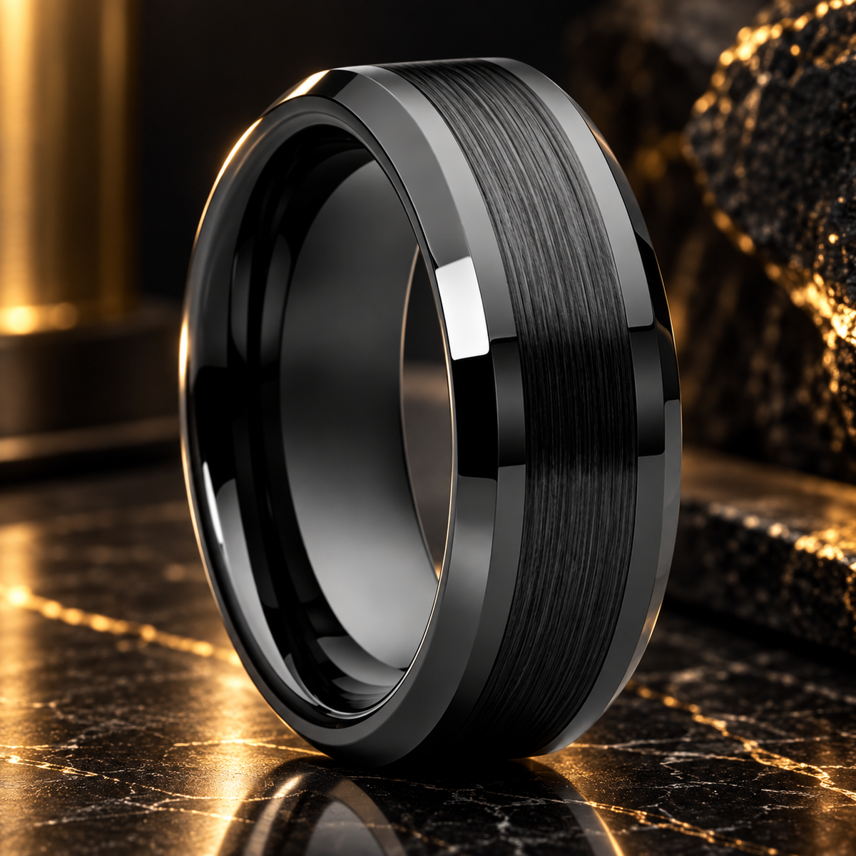 Tungsten Carbide Beveled Wedding Band With Brushed Center 