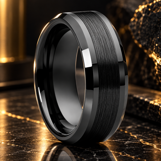 Tungsten Carbide Beveled Wedding Band With Brushed Center 