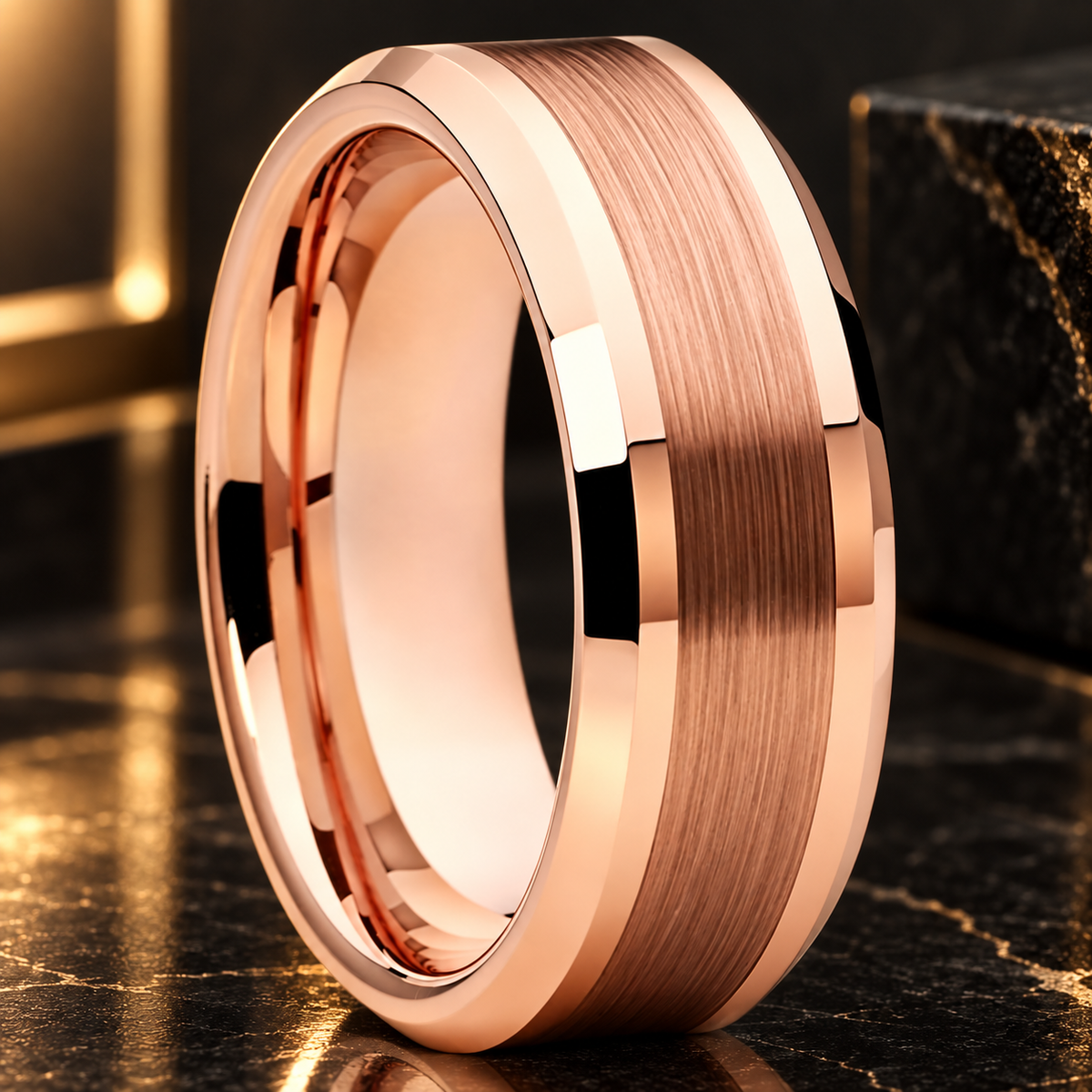 Tungsten Carbide Beveled Wedding Band With Brushed Center 