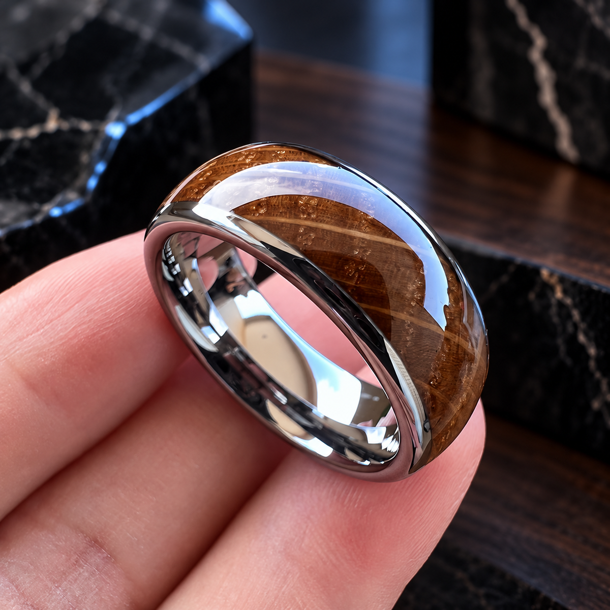 Tungsten Carbide Whiskey Barrel Wedding Ring