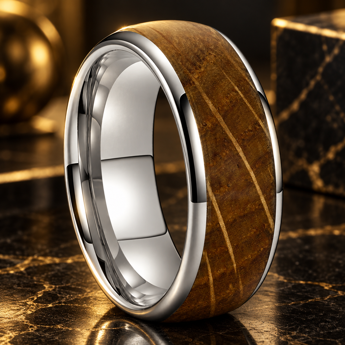 Tungsten Carbide Whiskey Barrel Wedding Ring